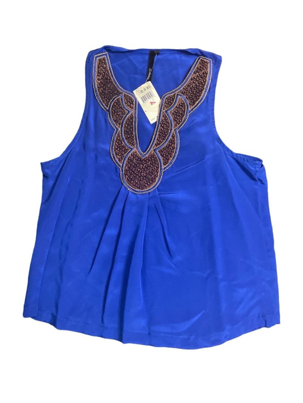 Blue Medium Sleeveless Embellished Beaded Blouse V-Neck Detailing Belldini